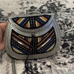 Beaded Sam Edelman Silver Crossbody Bag with Multicolor Accents